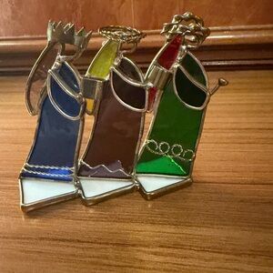 Stained Glass 3 Wise Men Standing Holiday Christmas Decor Approx 4 Inches Tall